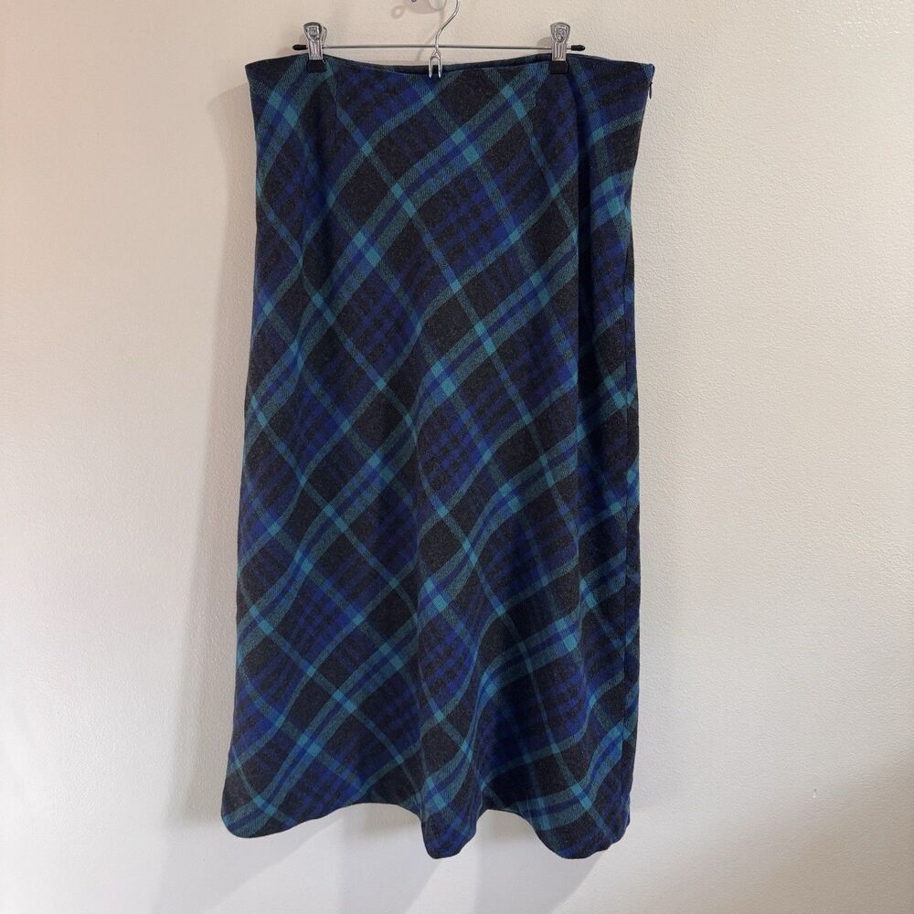 Chadwicks Boston Maxi Skirt 16 Wool Tartan Plaid Black Blue Preppy Dark Academia